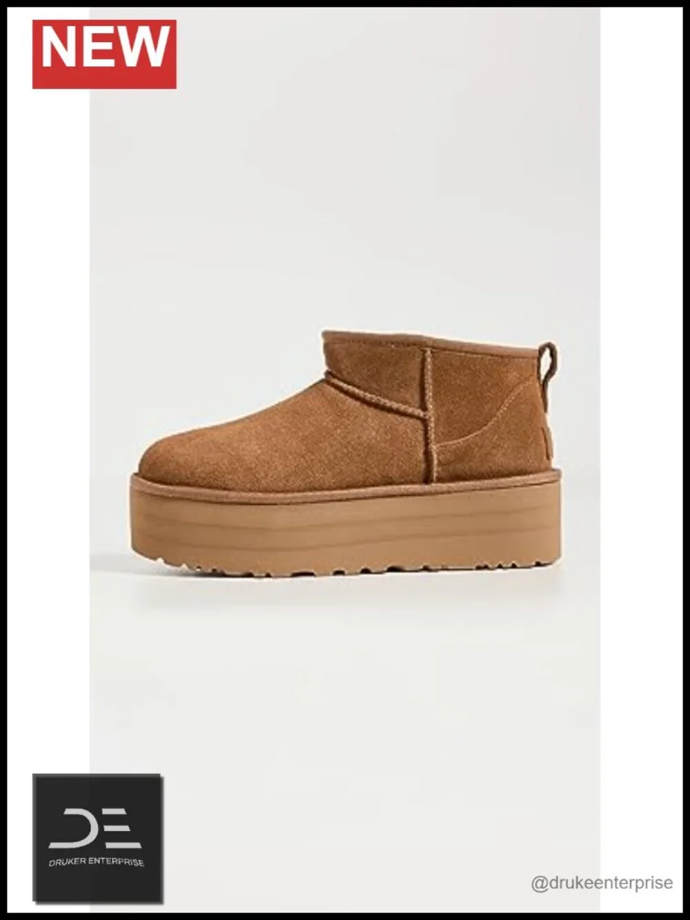 Suede Ankle Bootie with Platform, Pull-On Style, 17mm Wool Lining